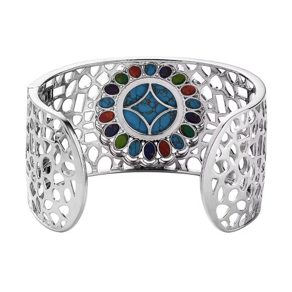 Mojave Multi Color Turquoise Gemstone Cuff Bracelet in Platinum Bond NWT - Picture 3 of 7